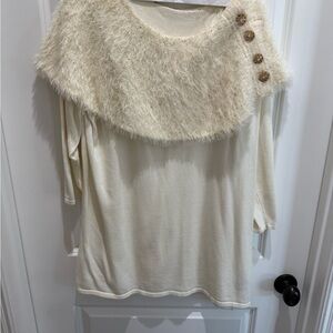 Reba Cream Fuzzy Collar Sweater